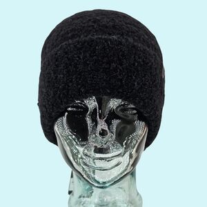 All Saints Hat Beanie Black Teddy Bear Wool & Alpaca Blend Cuffed Cottagecore